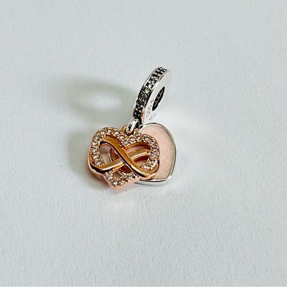 NEW Authentic Pandora 2tone Sparkling Infinity Heart Dangle Charm - Picture 7 of 7